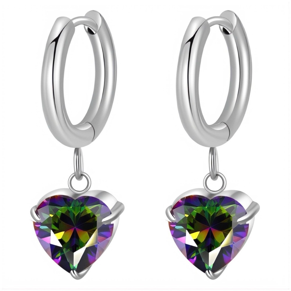 Silver Heart Hoop Earrings with Multicolor Crystal STAINLESS STEEL
